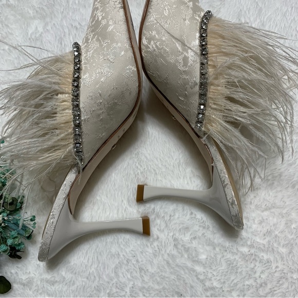 Antonio Melani x Nicola Bathie Liz Ostrich Feathers Rhinestone Dress Mules - Picture 11 of 16